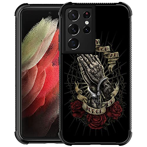ZHEGAILIAN Case Compatible with Samsung Galaxy S23 Ultra Case,Only god can Judge me Graphic Design Acrylic Shockproof Anti-Scratch Hard Case for Samsung Galaxy S23 Ultra