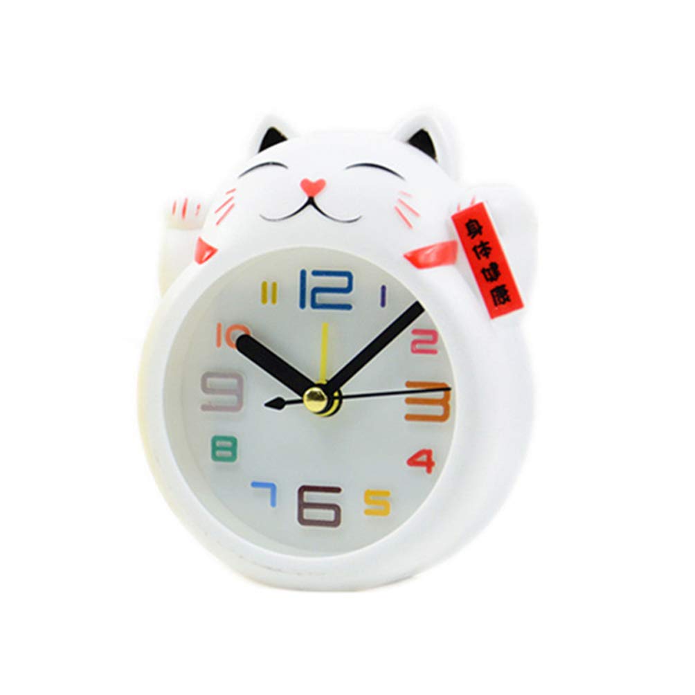 Vosarea White Lucky Cat Alarm Clock Creative Cartoon Cat Shape Design Desk Alarm Table Clock Features For Home Office Use