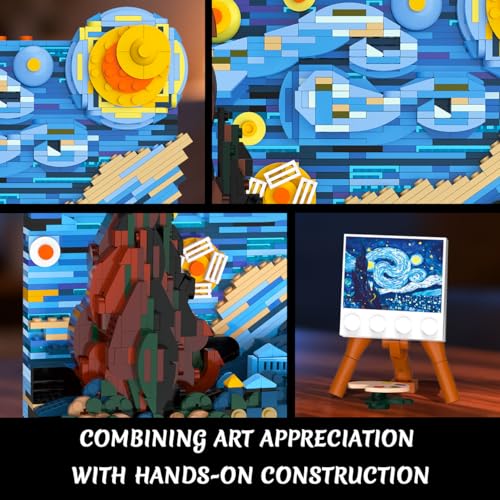Image of CUBIMANA The Starry Night Building Set with LED Lights - 1501PCS Artwork 3.6MM Mini Blocks Building Sets for Adults, Famous Paintings Architecture Projects Home Art Decor for Men Women