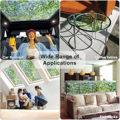 Window Film Frosted Privacy Film For Glass Self-Adhesive Green Leaf Stain Glass Window Film For Home Bathroom Bedroom Office 0.3 * 1m - Cosy Home Interiors Window Film Frosted Privacy Film For Glass Self-Adhesive Green Leaf Stain Glass Window Film For Home Bathroom Bedroom Office 0.3 * 1m - Image 3