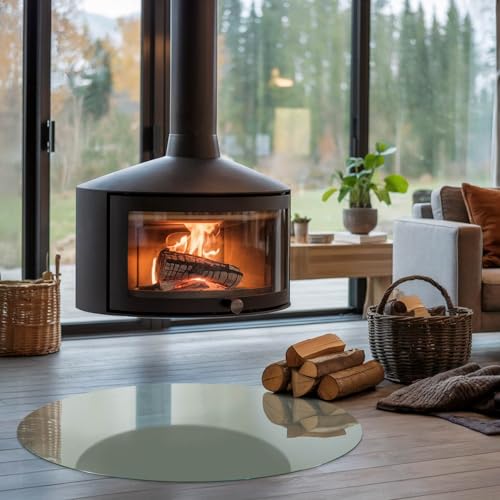 Placa de cristal para chimenea gris verdoso de 100 cm circular 4