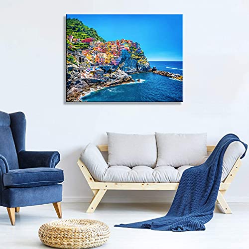 Nan Wind Modern Canvas Painting Wall Art Cityscape Traditional Port Mediterranean Sea Cinque Terre Italy Coast Landscape Print On Canvas Giclee Artwork For Wall Decor #TOP5