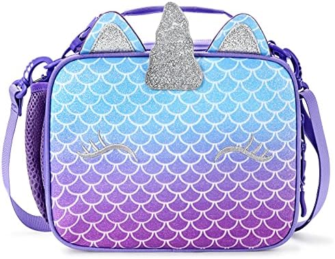 mibasies Kids Insulated Lunch Box for Girls Rainbow Unicorn Bag (Mermaid)