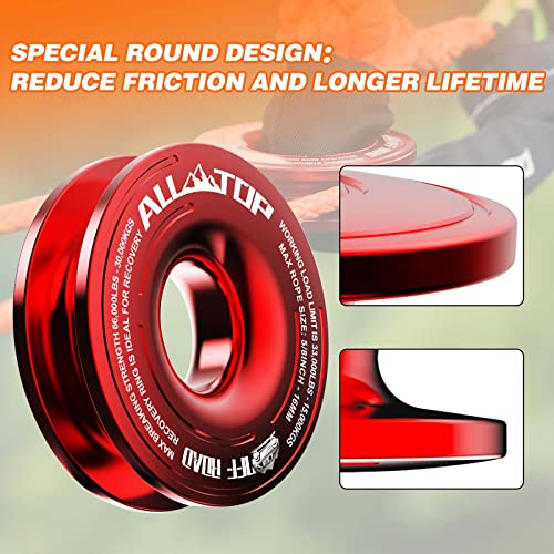 Image of ALL-TOP Recovery Ring 66000 LBS Winch Snatch Towing Ring, Tackle Pulley System, Rope Retention Safety Strap Included, Red