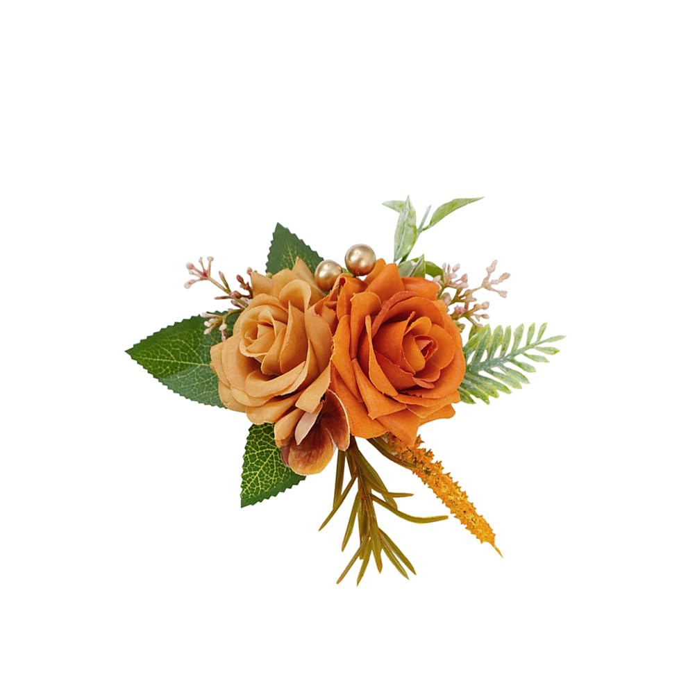 Boutonnière orange marié en rose artificielle pour cortège de mariage