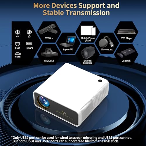 2100 Ansi 4K Projector with WIFI and Bluetooth,Outdoor Movie Projector Auto Focus,ARC,DoIby Audio,PPT,Home Theater Projector 4k HDR10,30W Speaker,500''Display,Compatible w/ TV Sticks,iOS,Android,PC by JEEPHEE - Image 8