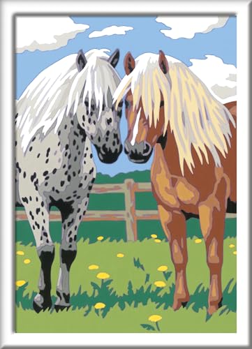 Ravensburger CreArt 28566 - Glückliche Pferde - Malen nach Zahlen für Kinder ab 7 Jahre Malset mit Rahmen Pinsel und Acrylfarben Geschenk für Mädchen und Jungen mit Stickern