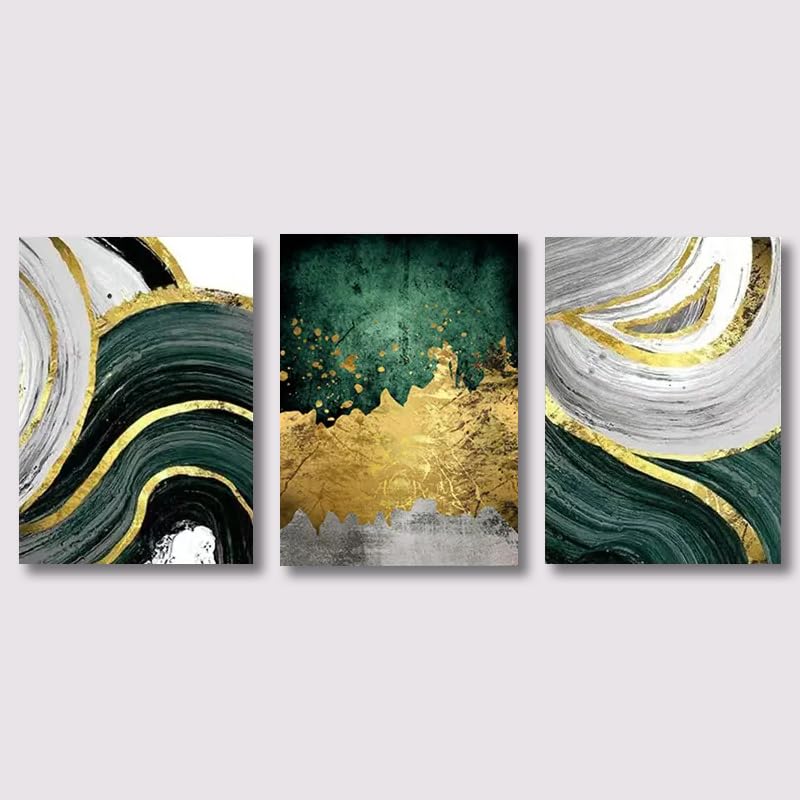 Affiches sur toile pour chambre à coucher et salon triptyque vert doré chic - 5