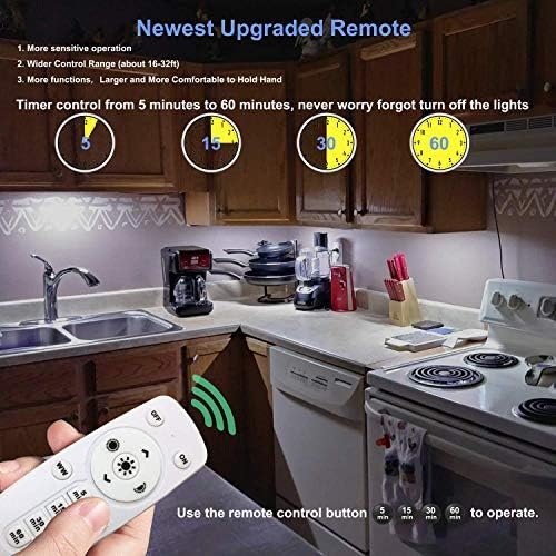 LDOPTO Under Cabinet Kitchen Lights with Remote Dimmable LED Cupboard Battery Powered LED Lights with Remote Bedroom Battery Operated Lights with Timer for Kitchen Hallway, Multiple Colors 4 Pack
