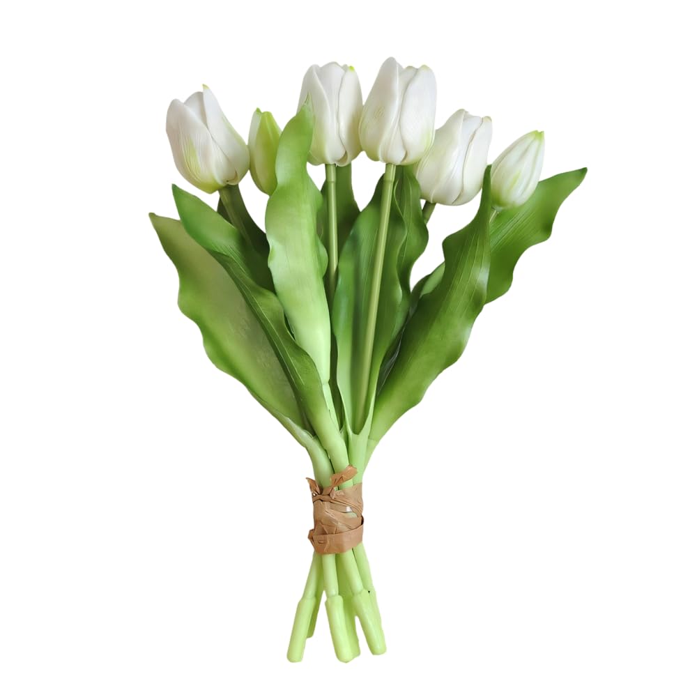 BDKMMS Tulips Flower, 7PCS Real Feel Artificial Flowers with Buds, Faux Floral Bouquet for Home Wedding Spring Table Decor