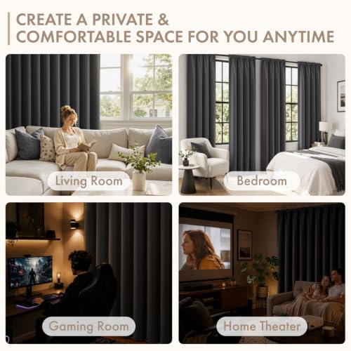 Image of MIULEE Gray Blackout Curtains 54 Inch Length for Bedroom Set of 4 Panels | Solid Light Blocking Drapes, Room Thermal Insulation, Privacy Window Treatment Curtains,Top and Bottom Rod Pocket