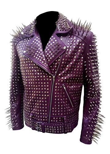 Image of Men's Studded Cowhide Leather Biker Jacket - Punk Rock Spiked Brando Coat