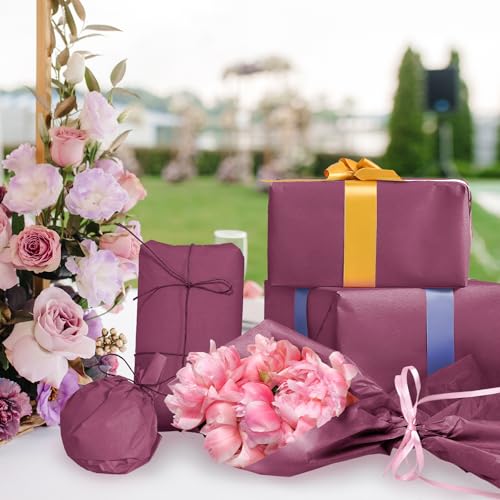 Image of 120 Sheets 20 inchX14 inch Burgundy Tissue Paper for Gift Bags Wrapping, Art Tissue Paper Bulk for Holiday Birthday Party Crafts Decoration (Burgundy)