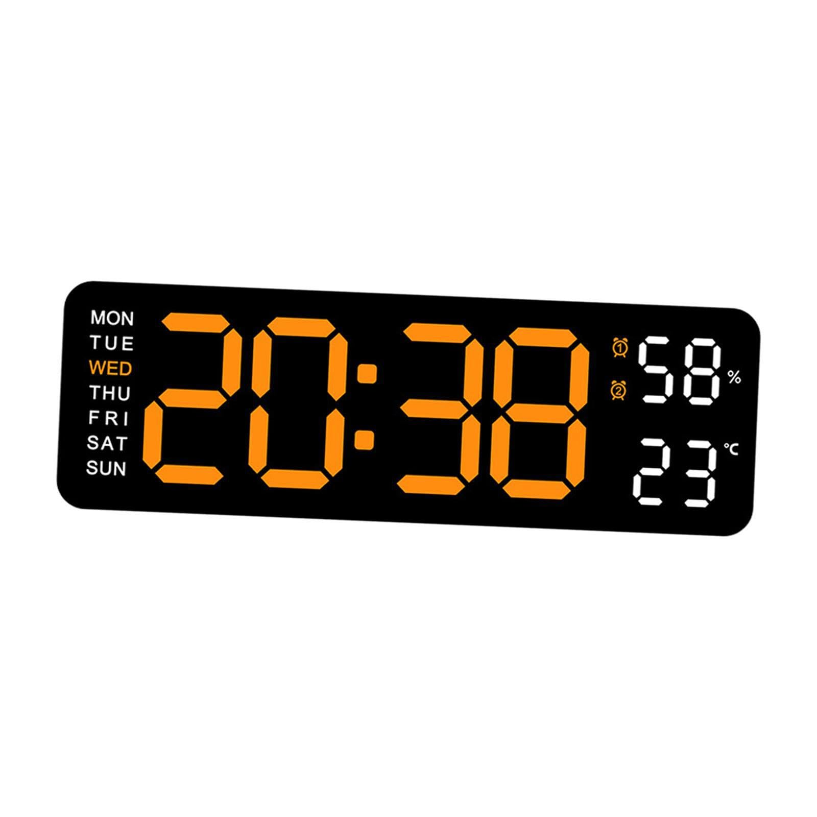 LIXSAZSE Multi Function Digital Wall Clock Displaying Week Time And Humidity Adjusts Brightness Modern Kitchen Style Digital Wall Clock Large Display With, orange light black, 22.8x3.5x7.5cm