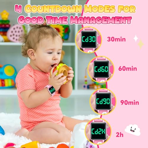 Potty Training Watch for Toddlers, Upgrade Magnetic Charging Potty Reminder with Music/Vibration/Colorful Lights Countdown, Cute Pattern Silicone Strap, Waterproof Kids Digital Watch, Gift for Kids2