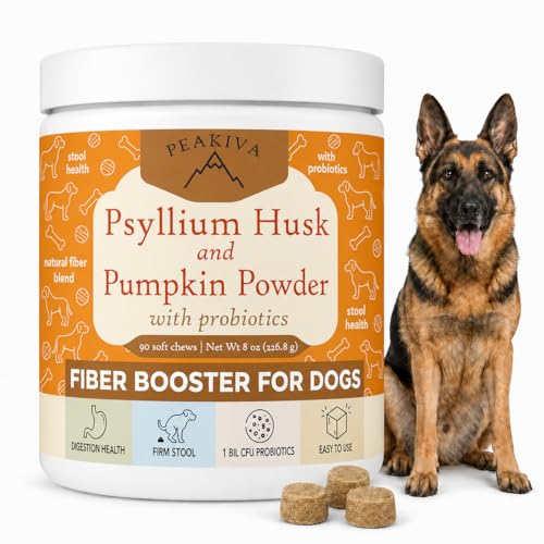 PEAKIVA Fiber for Dogs Psyllium Husk 3-in-1 Soft Chews with Pumpkin Powder & Probiotic Blend for Diarrhea Relief Scooting & Anal Gland Support