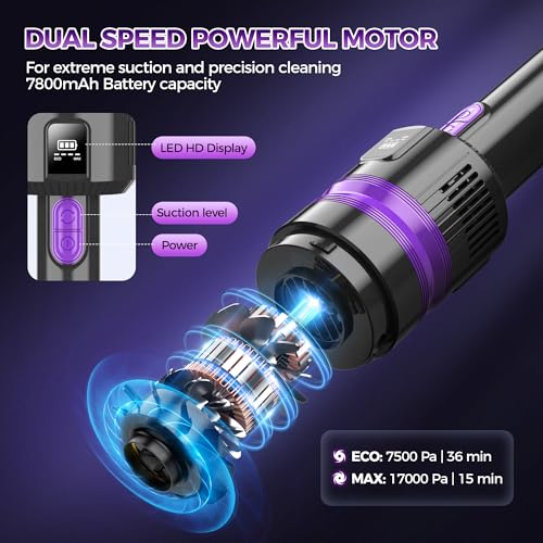 Image of Handheld Vacuum Cordless Rechargeable 2-Speed Modes| 3-in-1 Portable Cordless Vacuum Cleaner with Charging Dock, for Car Home Office and Pet Hair (Purple)