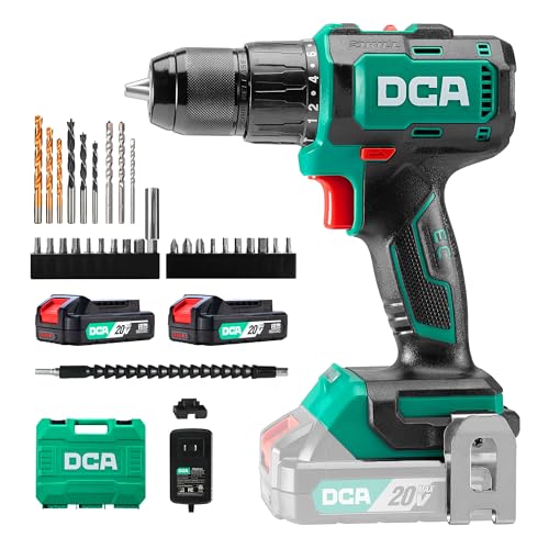 DCA Perceuse à percussion sans fil 20V Brushless, 55Nm de couple max, mandrin tout métal 13mm, 18+1+1 réglages de couple (0–450/1800 tr/min), design...