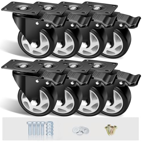 Image of 4 inch Caster Wheels Set of 8, Heavy Duty Casters with Brake, No Noise Locking Casters with Polyurethane (PU) Wheels, Swivel Plate Castors Pack of 8