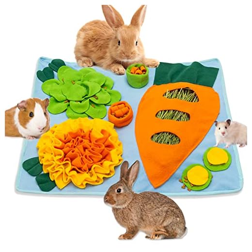 Rabbit Hay Feeder - Interactive Polar Fleece Pet Foraging Mat Toy Indoor for Guinea Pig Bunny Chinchillas Hamster Ferrets Small Animals - Anti Slip Feeding Mat Treat Dispenser Machine Washable