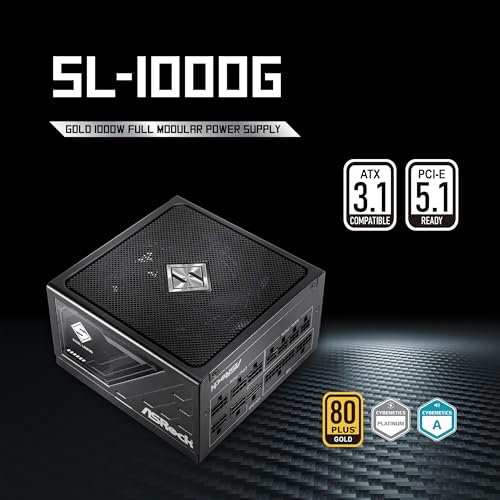 Image of ASRock Steel Legend SL-1000G 1000W 80 Plus Gold & Cybenetics Platinum Full Modular Power Supply ATX3.1 & PCIe5.1 Ready with Dual Color 12V-2x6 Cable 10 Years Warranty