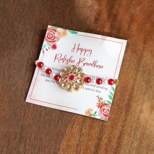 Image of VELVET FINE CHOCOLATES Raksha Bandhan Gift Hamper for Brother & Sister with Assorted Chocolates, Cranberry & Trail Mix, Kundan Rakhi with Greeting Card | Premium Rakhi Gift Box