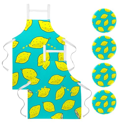 Lot de 2 tabliers de cuisine au motif citron avec poches pour restaurant
