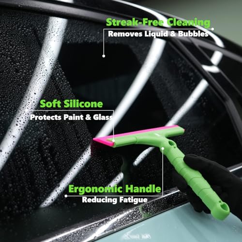 Image of 7.87'' Silicone Squeegee, 2 Pack 11.81 * 15.74'' Microfiber Glass Cleaning Cloth, Lint Free, Rubber Water Blade, Kitchen Countertop, Window Tint, Glass Door, Bathroom Mirror, Green