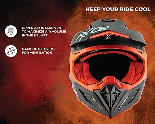Image of Axor X Cross ISI ECE DOT Certified Full Face Dual Sport Peak Off Road Helmet for Men and Women Dull Black Orange XL