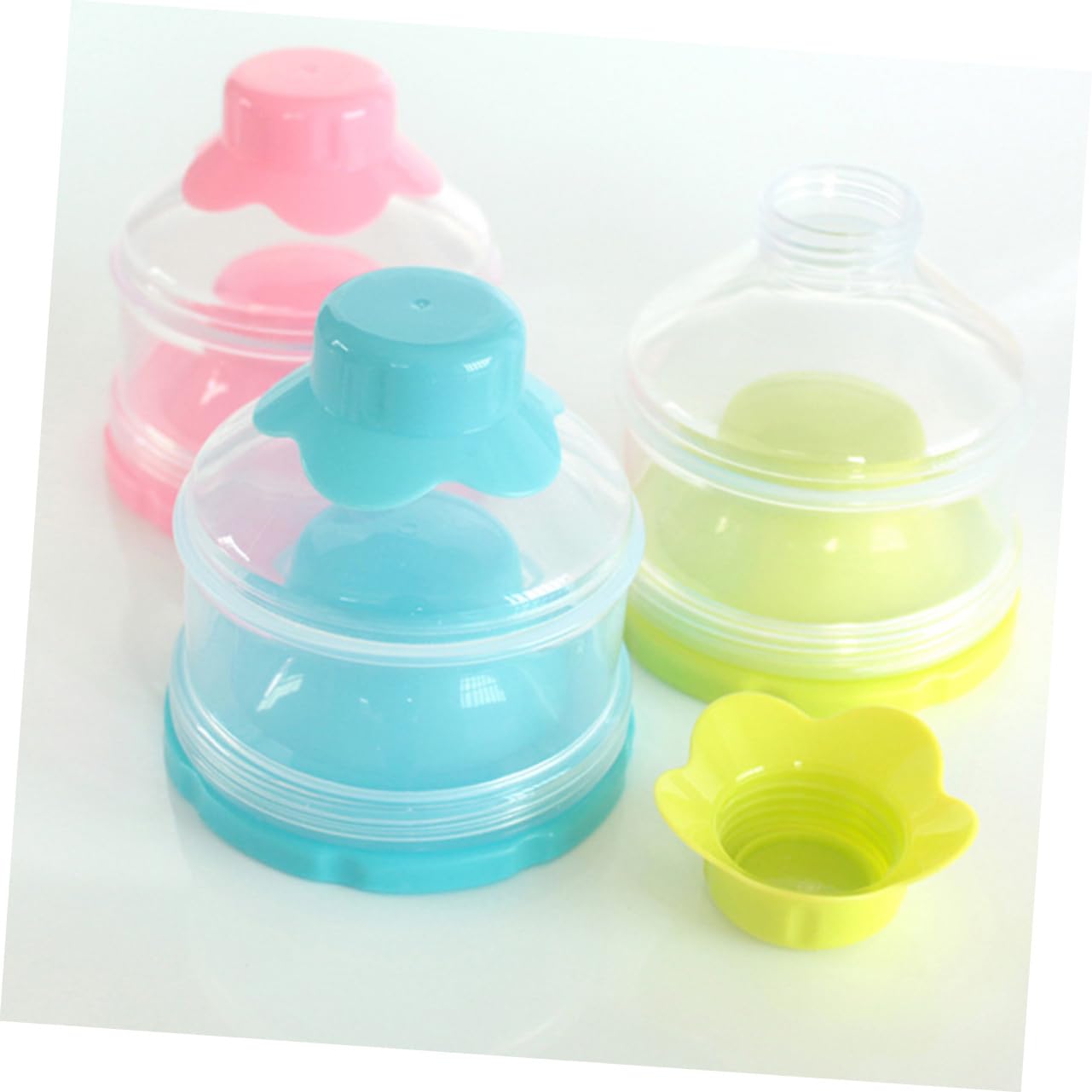 Yardwe Detachable Milk Powder Dispenser Portable Non Spill Storage Container for Travel Snack Food Stackable Design Green Blue Pink