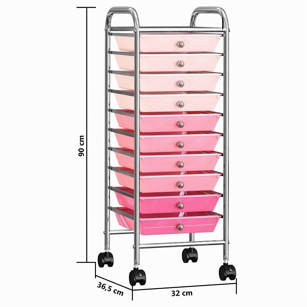 vidaXL Chariot de Rangement Mobile à 10 Tiroirs Chariot à Cosmétiques Panier de Bureau Salon de Beauté Coiffeur Maison Ombre Rose Plastique