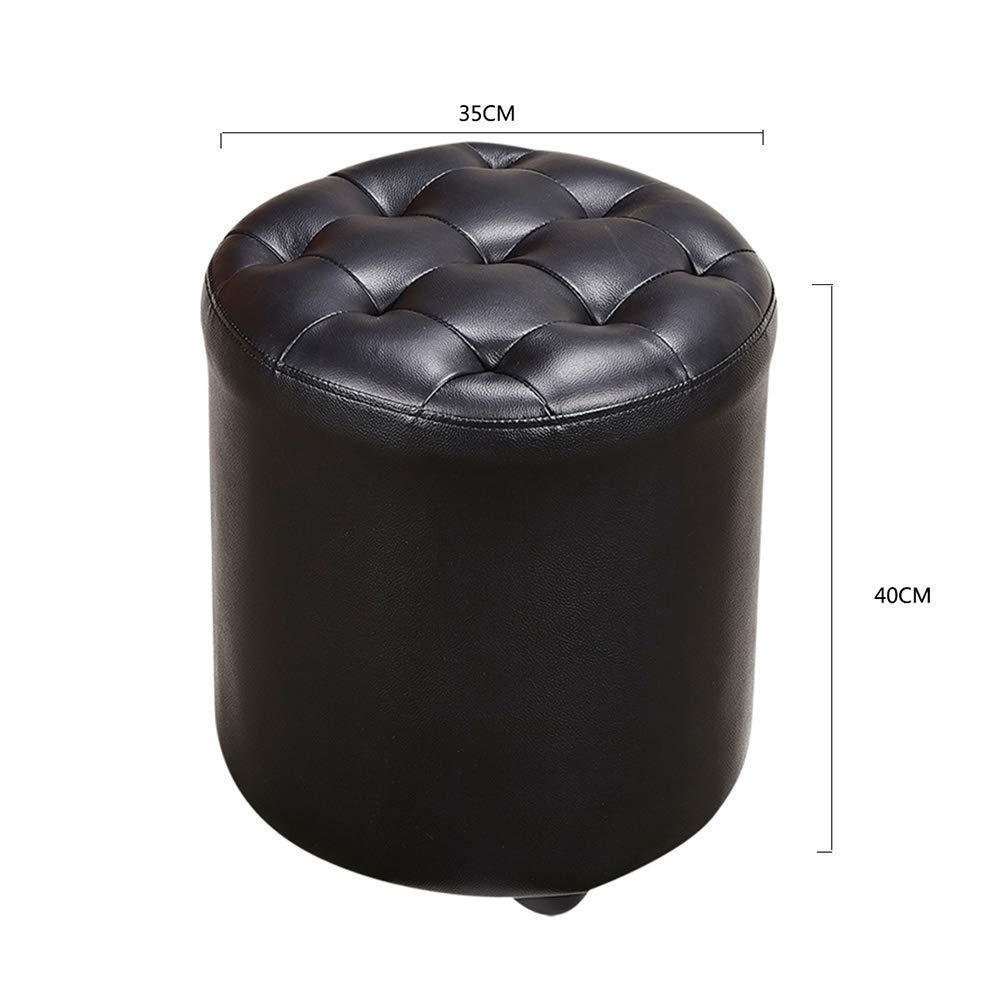 Puf cúbico tapizado en Piel con Base Cuadrada de Madera Maciza, pequeño Banco y Mesa de Centro para salón, 35x35x40cm