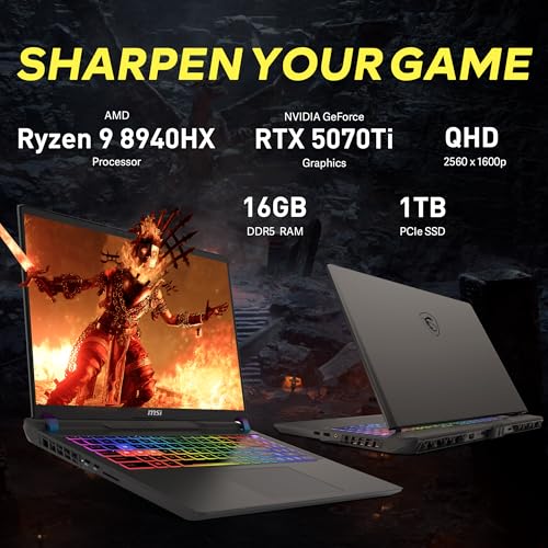 Image of msi Vector A16 HX 16 inch 240Hz QHD+ Gaming Laptop, AMD Ryzen 9 8940HX, 16GB DDR5, 2TB Storage (1TB SSD+1TB Docking Station Set), GeForce RTX 5070Ti, RGB Backlit Keyboard, Wi-Fi 7, Win 11 Pro, Gray