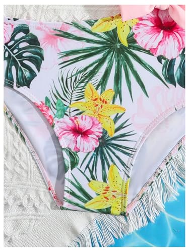 SweatyRocks Girl's Ruffle Tropical Print One Piece Bow Swimsuit Asymmetrical Cut Out Bathing Suit4