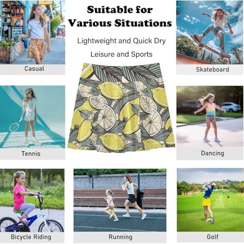 visesunny Girls Flowy Pleated Skirt Vintage Lemon Leaf Tennis Golf Fashion Short Skorts for Casual Dance Outfit4
