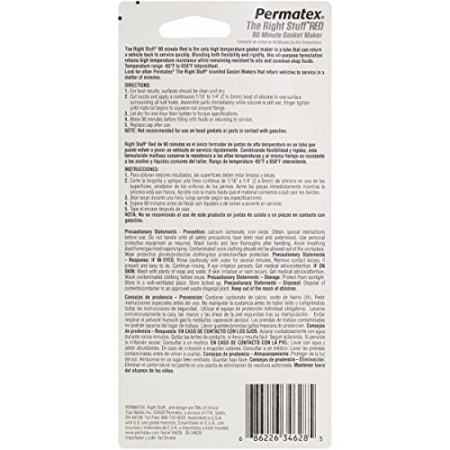 Image of Permatex 34628 Right Stuff 90 Minute Red High Temperature Gasket Maker, 3 oz