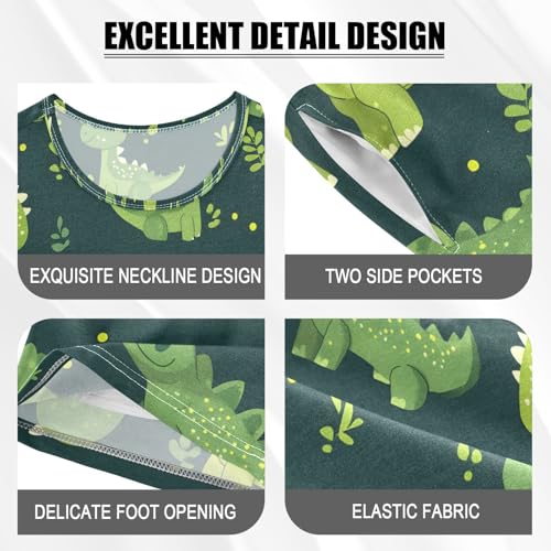 ALAZA Green Dinosaur Polka Dot Pajamas Set Short Sleeve Cotton Sleepwear Summer Pjs 2 Piece 5-14Y4