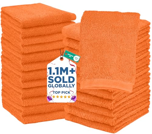 Image of DAN RIVER 24 Pack Wash Cloths for Showering [12x12] - 100% Cotton Washcloths Premium Quality Flannel Face Cloths for Bathroom, Highly Absorbent and Soft Feel Wash Clothes, Orange