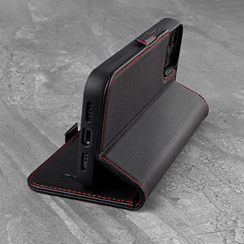 Coque en cuir iPhone 13 TORRO étui portefeuille noir avec support vidéo intégré
