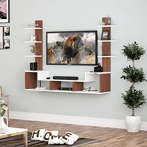 Image of Anikaa Harrison Engineered Wood Wall Mount TV Unit /TV Cabinet /TV Entertainment Unit (Walnut /White) - Ideal for Upto 43 inch(D.I.Y)