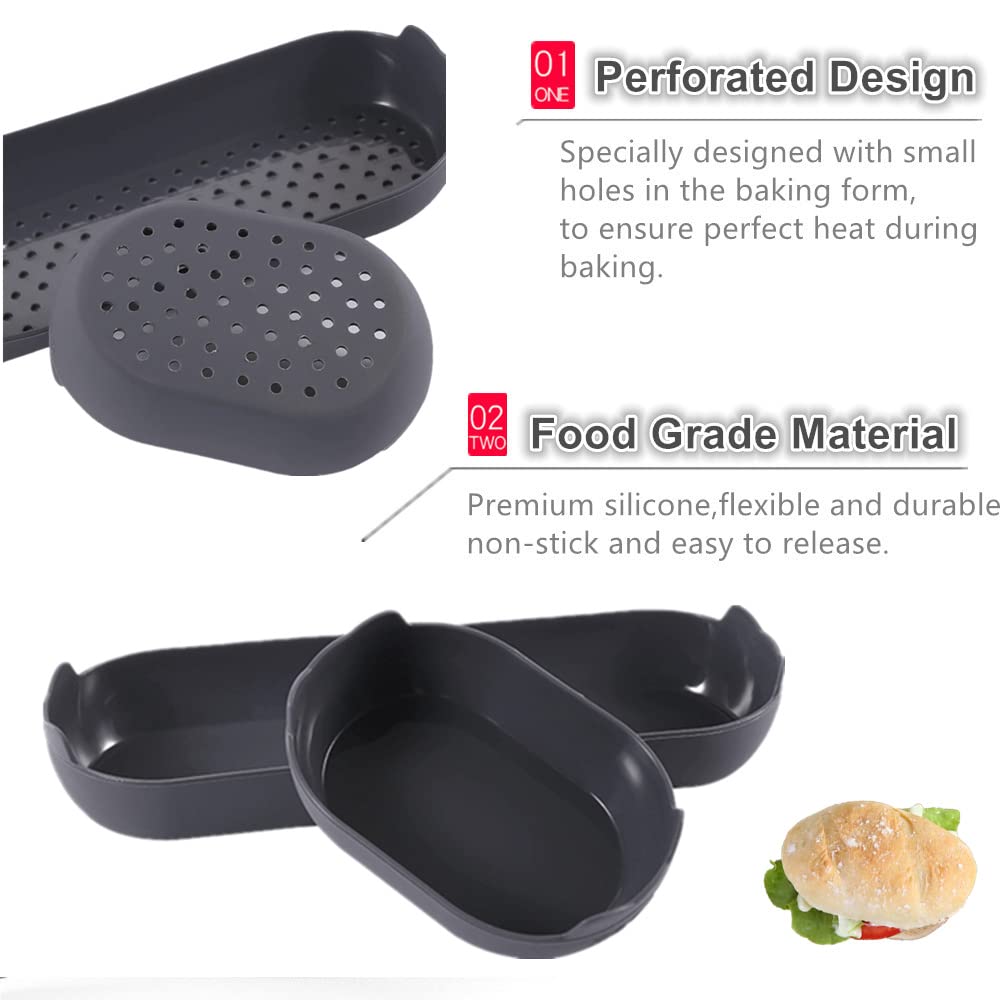 KeepingcooX Baguette Baking Molds Set, Long French Loaf+Small Baguette, Non-Stick Perforated Silicone Mould - Image 3