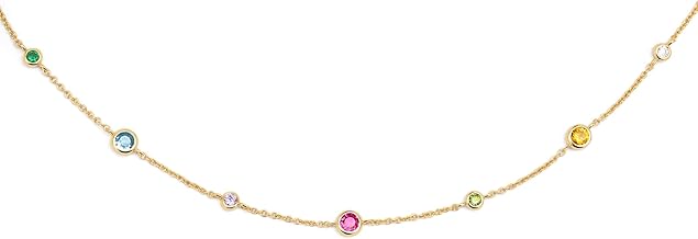 SINGULARU - Orbit Multicolored Necklace. Brass with 18kt Gold Plated Finish. Fine Chain and Coloured Zirconia. 40 cm long + 5 cm extension. Jewellery for women