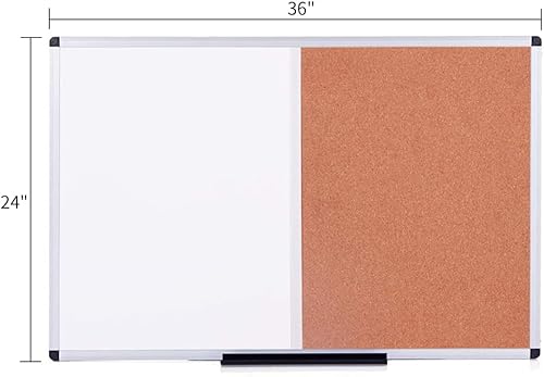 Vista 2 de VIZ-PRO Tablero magnético de borrado en seco y tablero de anuncios de corcho, 36 x 24 pulgadas, marco de aluminio plateado