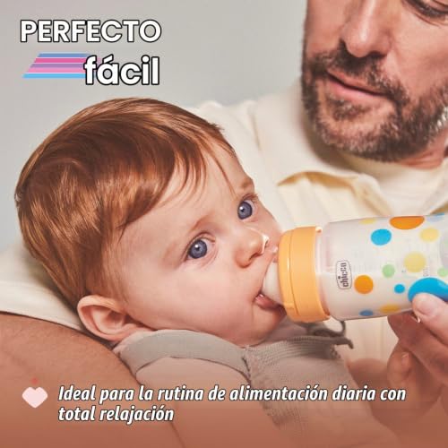 Miniatura 2 de Chicco Biberón Perfect Easy Fast Flow, con tetina Physio de silicona suave y acabado Soft Sense, anticólicos, reduce la regurgitación y la irritabilidad, biberón de plástico de 330 ml, 4m+, niña