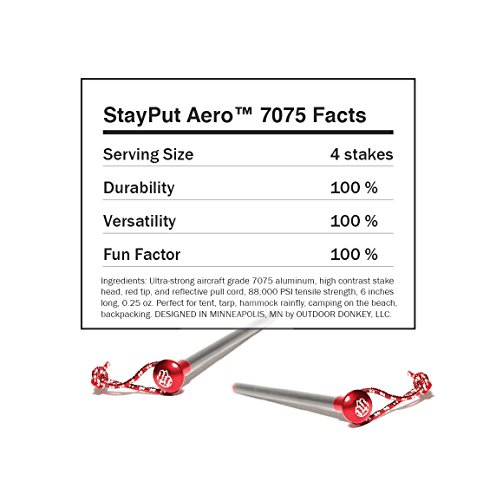 Stayput! Aero 7075 Lightweight Aluminum Anchor Peg Tent Stakes With Reflective Pull Cords And Storage Bag For Hammock Camping And Backpacking (Stakes With Storage Bag, 4-Pack, Titanium Gray & Red) #TOP5