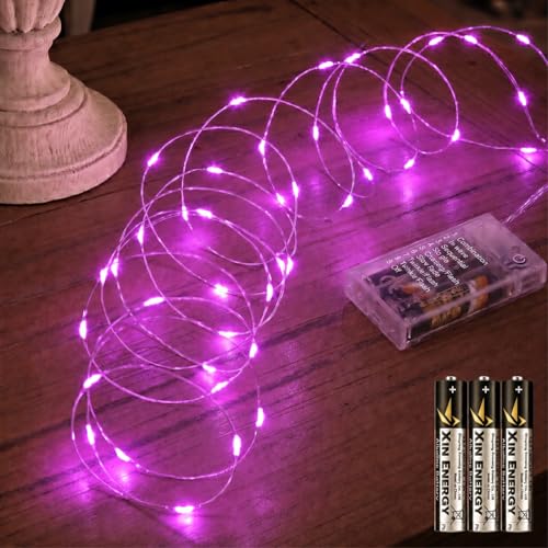 SINAMER Light Purple Fairy Lights Battery Operated (Included) 8 Modes & Auto Timer 16FT 50Led Mini Twinkle Lights Waterproof Battery Operated Lights for Party Bedroom Christmas