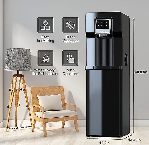 Bottom Loading Water Dispenser Cooler with Ice Maker 18lbs Daily Capability Perfect for Home Office Black (Without HOT Water)