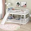 Harper bright designs kids floor bunk beds full over full bunk bed with convertible slide and ladder wooden low bunk bed frame for kids toddlers teens no box spring needed full white  urban country home decor
