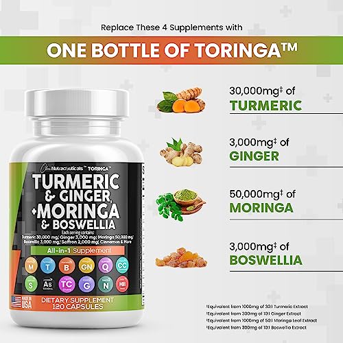 Turmeric Curcumin 30000Mg Ginger 3000Mg Moringa 50000Mg Boswellia 3000Mg Saffron 2000Mg - Joint Support Supplement For Women And Men With Ceylon Cinnamon, Quercetin, Tart Cherry - Made In Usa 120 Caps #TOP2