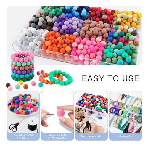 Kovict 150Pcs Silicone Beads 15mm Mix Color, Bulk Silicone Beads 15mm for Keychain Pens and Bracelet Making(White) by Kovict - Used condition - Image 4